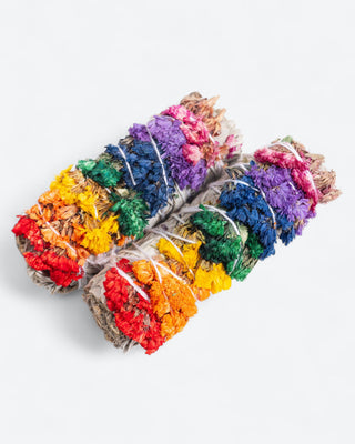 7 Chakra Smudge Stick met Witte Salie & Sinuata Bloemen (10 cm)