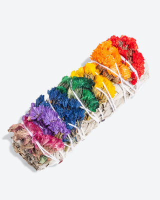 7 Chakra Smudge Stick met Witte Salie & Sinuata Bloemen (10 cm)
