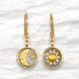 Sun Moon Star oorbellen | witte topaas, goud, gunmetal