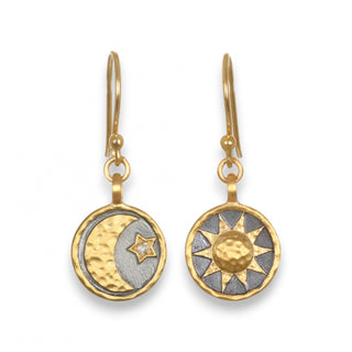 Sun Moon Star Earrings | white topaz, gold, gunmetal