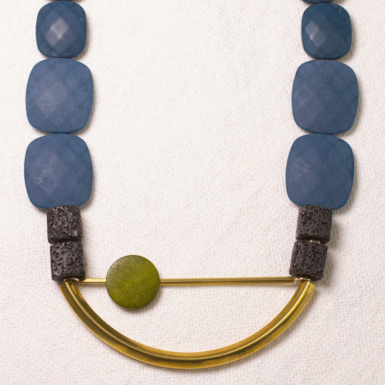 David Aubrey Jewelry Ketting Blauwe Ketting met Lavasteen en Hout