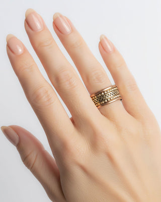 Brede Koperen Magneet Ring - versierd met messing