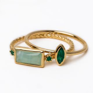 Gouden Ringetje | Amazoniet & Groene Onyx | 18k verguld - DEVA LOVES