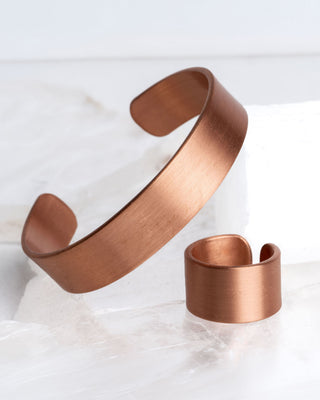 Koperen magneet armband en ring - mat geborsteld