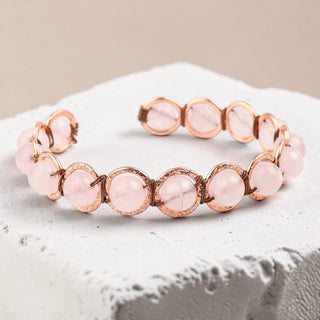 Koperen edelsteen armband - Rozenkwarts