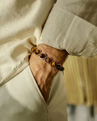 Koperen edelsteen armband - Tijgeroog