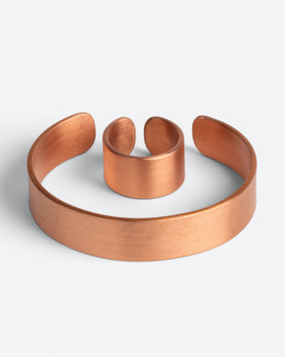 Koperen magneet armband en ring - mat geborsteld