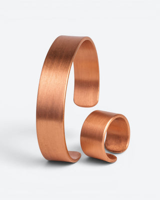 Koperen magneet armband en ring - mat geborsteld