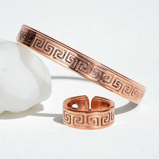 Koperen set met Meanderpatroon – armband & ring