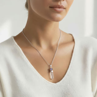 zilveren ketting met lemurisch kristal en tanzaniet
