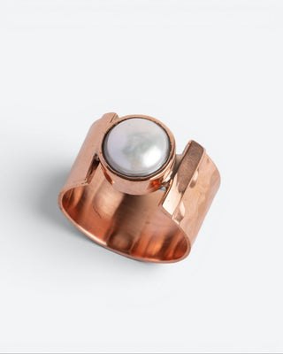 Luxe koperen ring met Parel