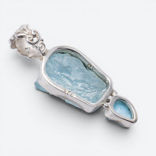 Ruwe aquamarijn hanger met larimar in zilver