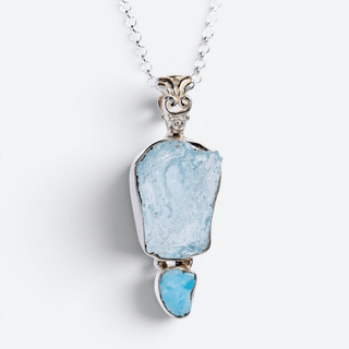 Ruwe aquamarijn hanger met larimar in zilver