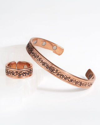 Set van koperen magneet armband en ring - Lichttaal