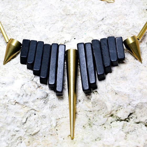 David Aubrey Jewelry Ketting Stoere Ketting met Spikes en Zwarte Agaat - 45cm