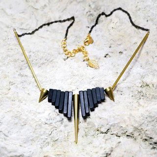 Stoere Ketting met Spikes en Zwarte Agaat - 45cm - DEVA LOVES