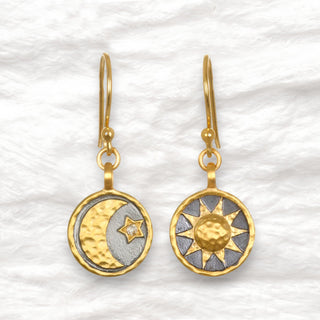 Sun Moon Star oorbellen | witte topaas, goud, gunmetal - DEVA LOVES