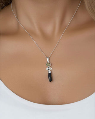 Zilveren hanger | Moldaviet + Herkimer + Zwart Toermalijn