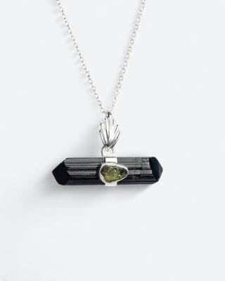 Zilveren hanger | Zwarte Toermalijn & Moldaviet - Transformatie