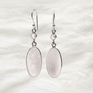 Zilveren Oorbellen - Seleniet en Maansteen - Ovaal