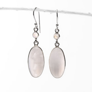 Zilveren Oorbellen - Seleniet en Maansteen - Ovaal